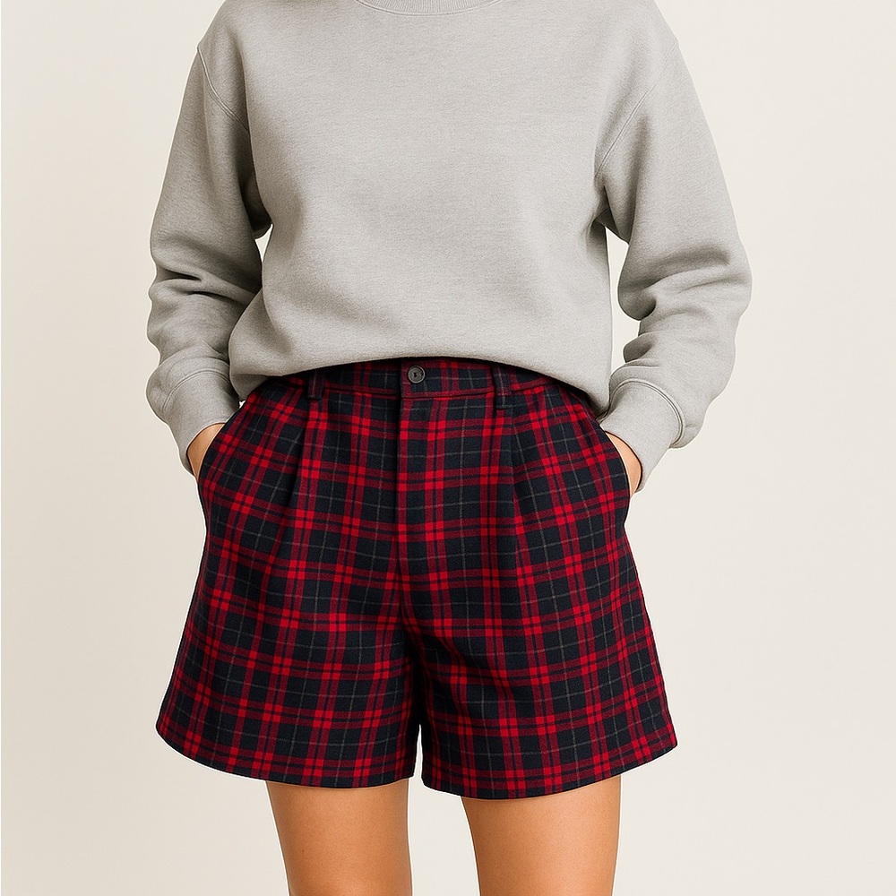 Cenza vintage Plaid Women's‎ pleated high rise Shorts size 6